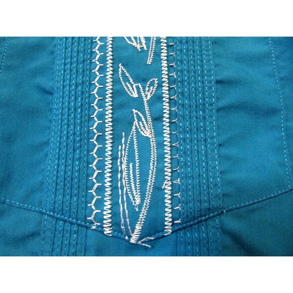 Haband Guayabera Shirt Mens XL Blue Zip Front Embroidered 4 Pocket Short Sleeve - Picture 5 of 11